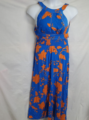 Anthropologie ABEL THE LABEL Blue Orange Floral Halter Maxi Long Dress Size  S | eBay