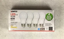 4 Pack Satco LED A19 Bulb Warm White 60W 800 Lumens Garage Door Opener