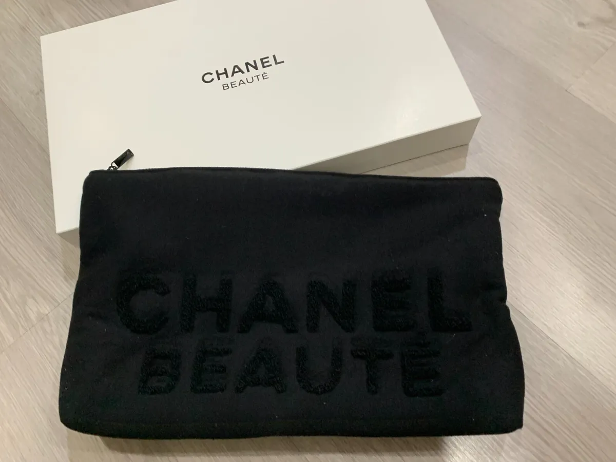 CHANEL Beauty Black Makeup Bag BIG 100% Cotton