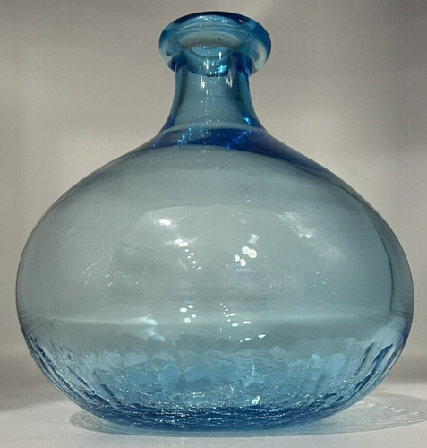 Florero eléctrico azul soplado a mano estudio arte craquelado globo vidrio botella aguamarina 9" - Imagen 8 de 18