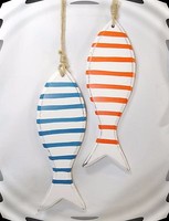"2Er Set HäNger\"Fisch\"24Cm Holz Blau/Weiß/Orange Maritim DekohäNger*Deko*Shabby"
