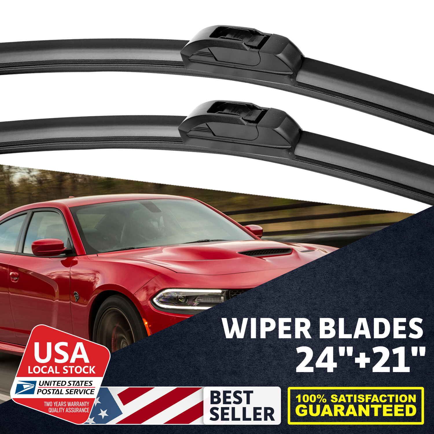 2Pcs 24+21 Inch Soft Rubber Front Windshield Wiper Blades Universal Fit