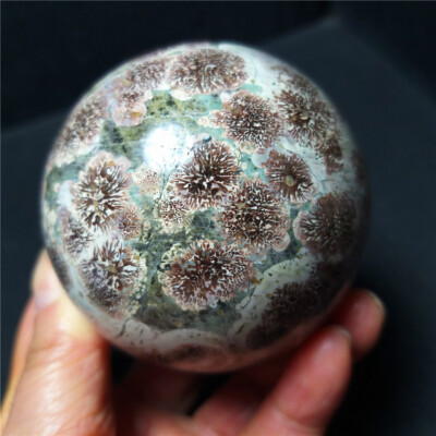 TOP 397.8G 65mm Natural Polishing Green Firework Agate Stone Ball Healing B968
