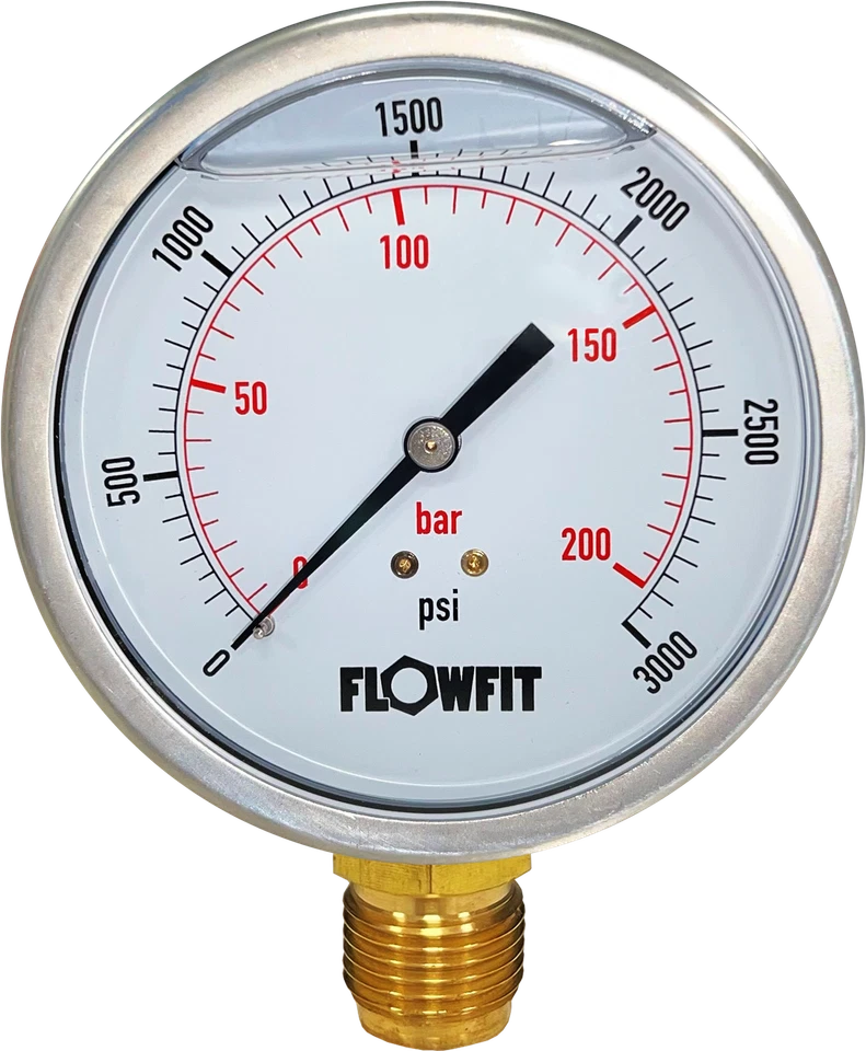 FLOWFIT Pressure Gauge Pneumatic/Hydraulic 15-14500 PSI (1-1000 Bar) 40,50,63,100mm Dial