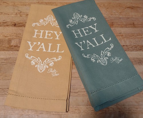 Paula Deen "HEY Y'ALL" Linen Dish & Tea Towels, 2 in pkg Goldenrod & Sage, NWOT - Picture 8 of 8
