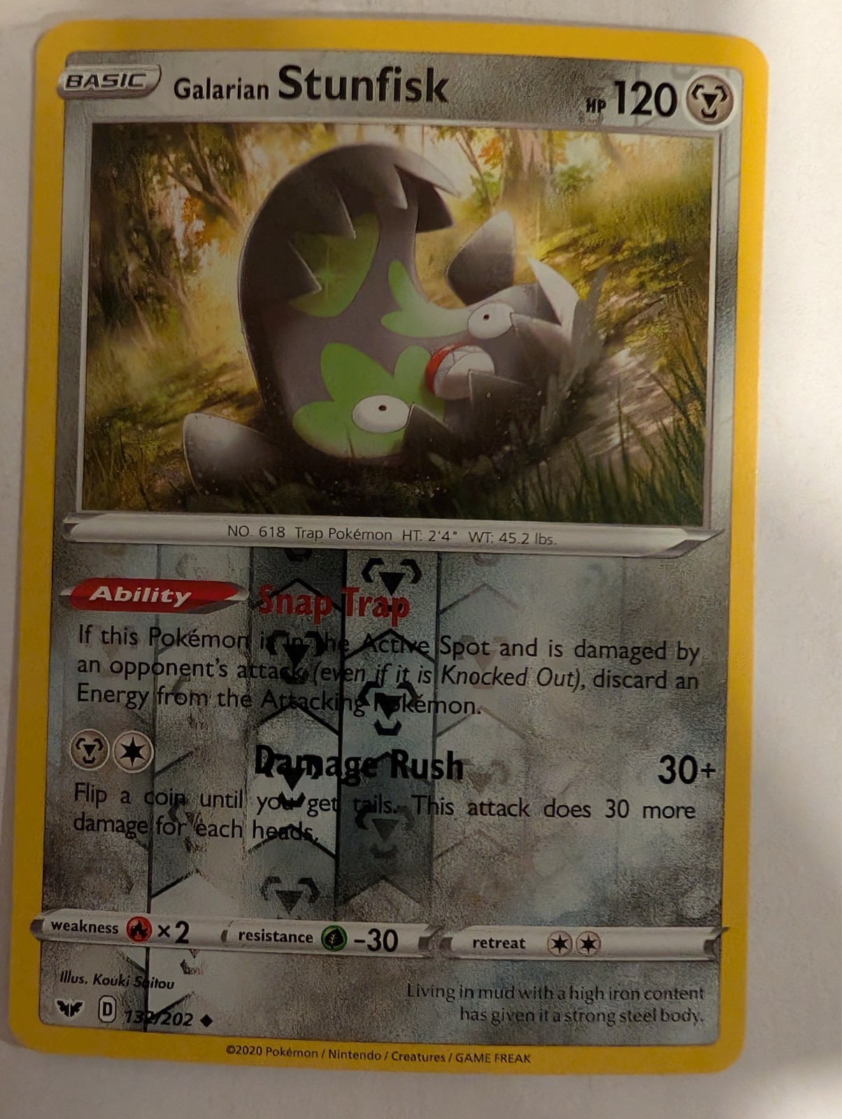 Galarian Stunfisk 132/202 Sword & Shield Base Pokemon Reverse Holo Foil Nice!
