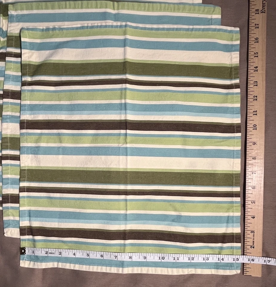 Servilletas/colchonetas de algodón a rayas de Park Designs 15”x17” verde marrón azul crema Foto 2 de 4