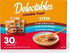 Lickable Cat Treats Variety Pack - Grain-Free Stew Food Topper, 30 Pouches, Hydr