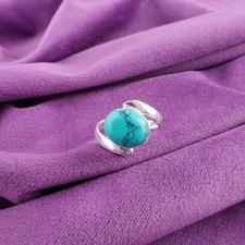 Natural Blue Turquoise Statement Wedding Band Ring Sterling Silver US All Size