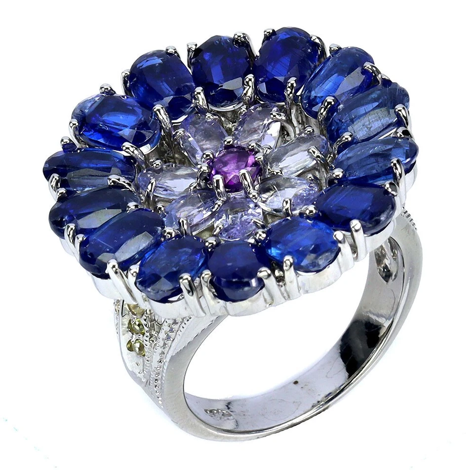 Anello in argento sterling 925 ovale cianite 6x4 mm pietra preziosa... - Immagine 2 di 4