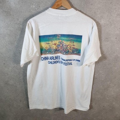 Vintage Hanes Beefy China Airlines 90s Single Stitch T-Shirt Herren Large weiß