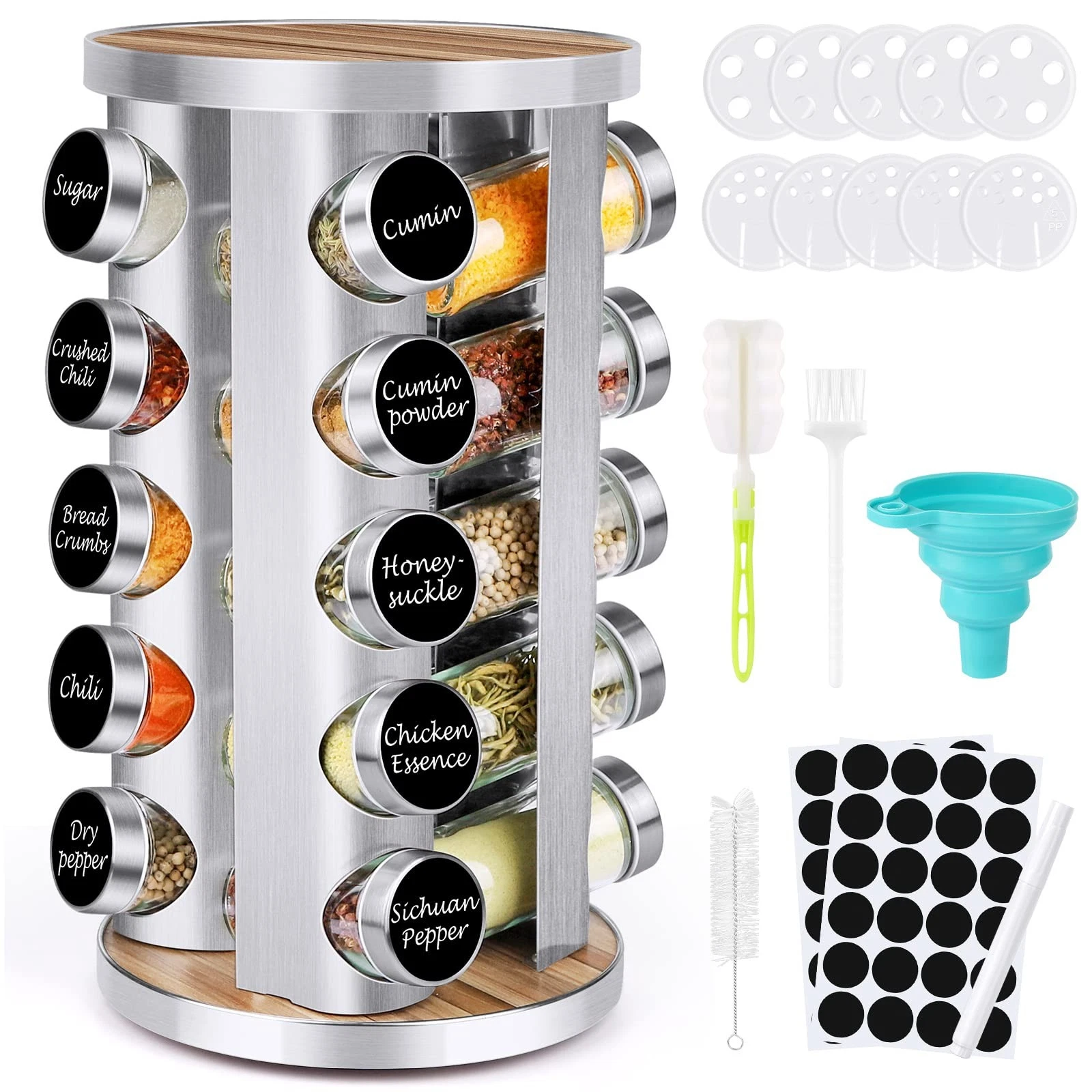 Spice Rack Organizer with Jars for Cabinet (20Pcs) Revolving/Rotating Seasoni...
