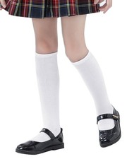 Girls Knee High Socks School Uniform for 9-12 Years, 1 Pc White