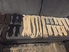Vintage Lot of 11 Pair Ladies Nylon, Leather, Cotton Gloves Mixed Sizes Colors