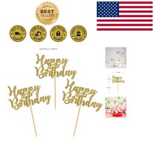 Charming 24 Pcs Gold Glitter Cupcake Toppers for Birthday Anniversary Parties
