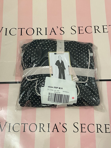 New VICTORIA'S SECRET Soft Modal Long Pajama Set Pants & Top Black Pin Dot M
