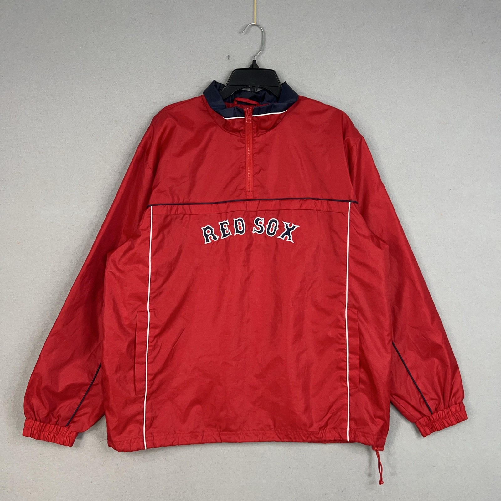 Boston Red Sox Jacket Mens Large Red MLB Pullover Quarter Zip Windbreaker Sports