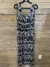 AB Studio Women’s Dress Size L Geometric Printed Long Maxi Sleeveless Blue Black
