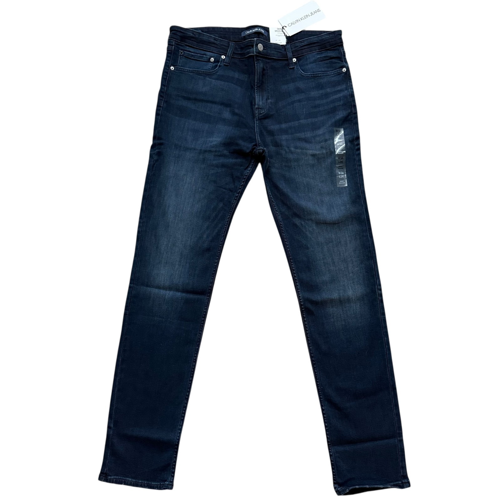 's Skinny Fit Dark Blue Wash Stretch Denim Jeans 36x34