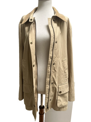 Ralph Lauren Women s khaki Cargo Style shorter Raincoat corduroy collar M/L