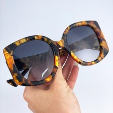 Gucci Women Sunglasses Havana Gradient Blue Butterfly Oversized GG1257S 004 NEW