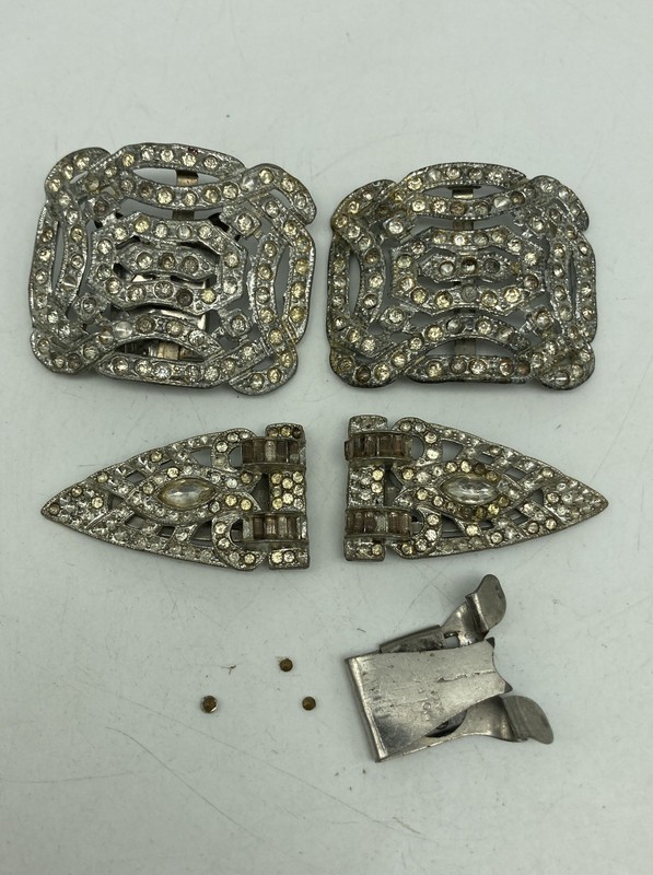 Vintage Art Deco Rhinestone Dress and Shoe Clips Holfast Patented Backs 4pc Lot