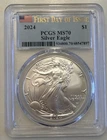 2024 $1 1-oz American Silver Eagle PCGS MS70 FDOI Flag Label White Frame