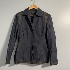 Size 36-Escada Woman  s Dark Denim Jacket Black Leather Trim Slim