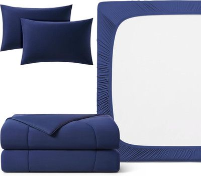 Evercool Comforter & 3PC Sheet Set Bundle, Midnight Blue, Full Size - 35% Off!
