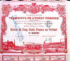 Tramways De L'Quest Parisien hist Aktie Paris 1899 Frankreich France Stra&szlig;enbahn