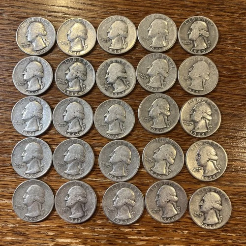 (25) Washington Quarters 90% Silver  1935-48 Variety USA