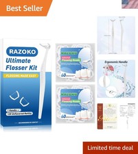Complete Oral Care Flosser Set: Shred-Resistant Floss with Easy Snap-On Refills