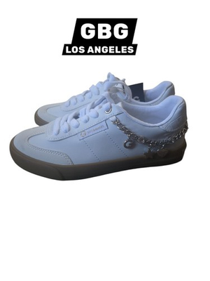 #ad #ad GBG Los Angeles Womens White Sneakers W Chain Detail Size 5M Faux Leather Casua $31.50