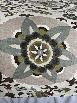 Legacy Linen Cotton Boho Floral Cream Blue Brown King Duvet Cover Made In USA
