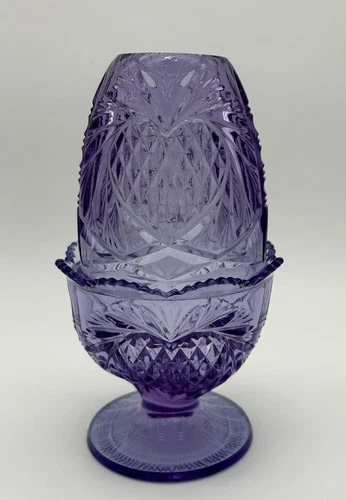 Vintage Fenton Wisteria Pineapple Pedestal Fairy Lamp Lavender Purple HTF