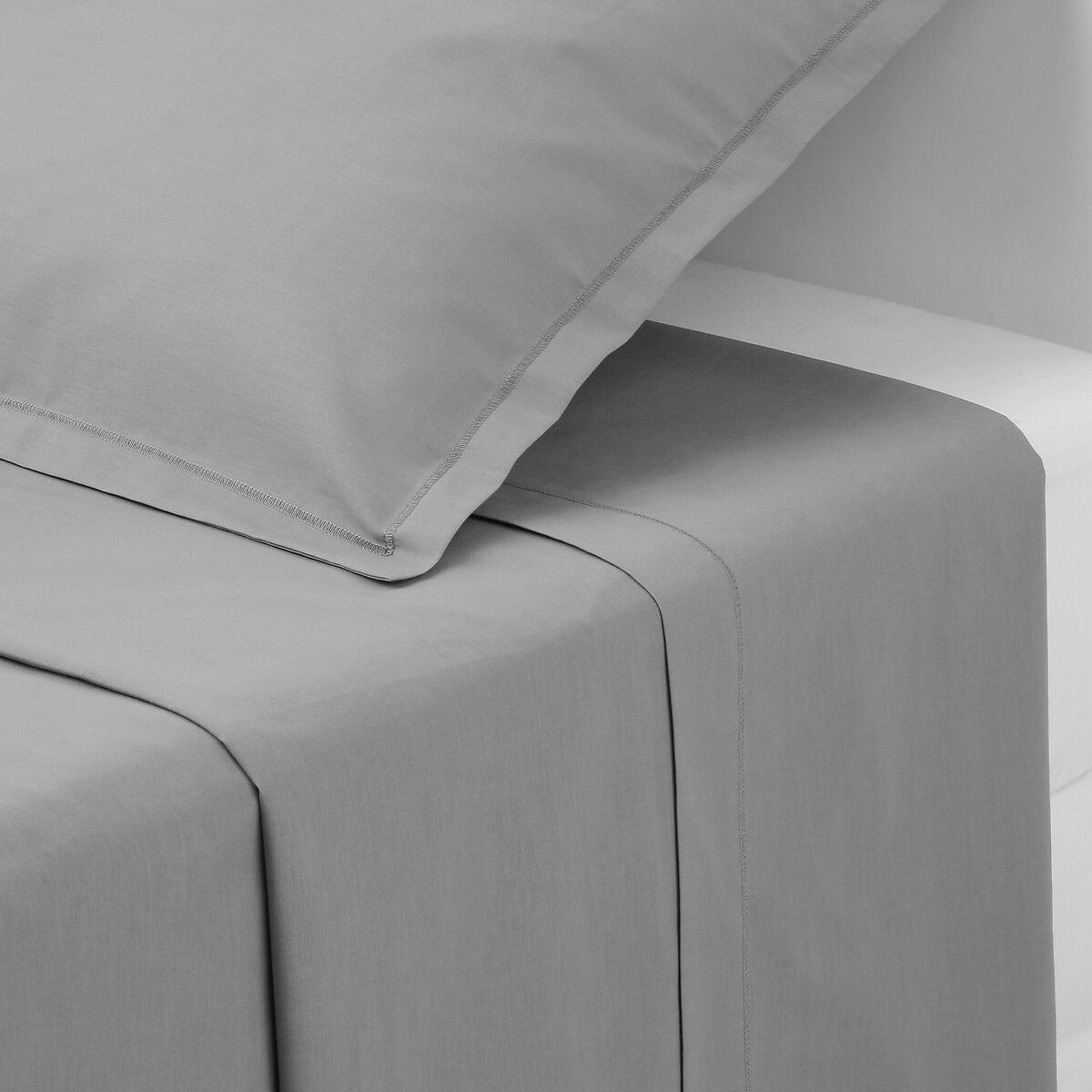 Drap plat 2 personnes en percale gris 240x290cm pour grand lit double