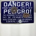 Vintage Southern California Edison Porcelain Sign Danger Bilingual SCE