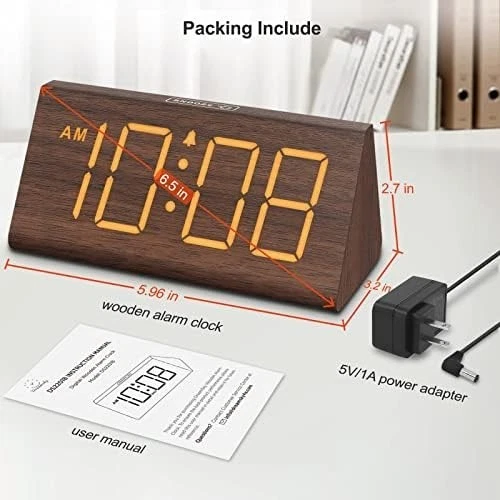 Wooden Digital Alarm Clocks for Bedrooms - Electric Desk Clock with Large Number - Image 4 of 4