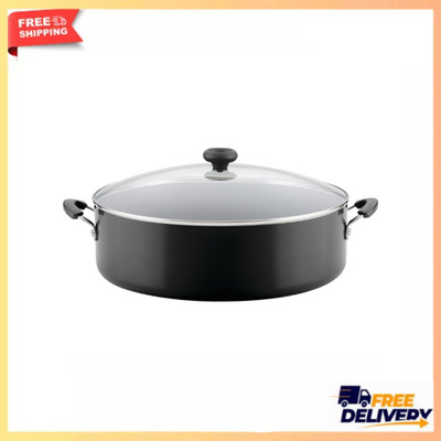 Farberware 14'' Nonstick Family Pan with Glass Lid Aluminum Jumbo Cooker, Black