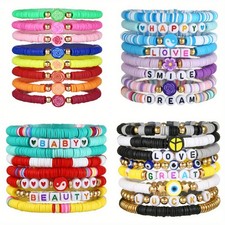 32Pcs Colorful Polymer Clay Beaded Layered Bracelet Bohemian Style Jewelry Gift