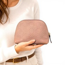 Gucci PouchGUCCI Guccissima Leather Cosmetic Pouch Blush Pink Makeup Case Zi