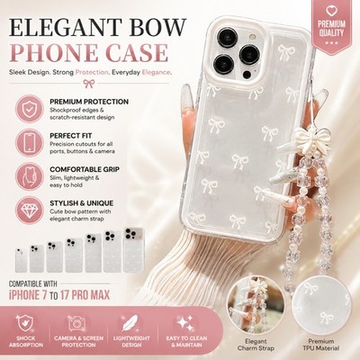 Weiße Schleife durchsichtige Handyhülle für iPhone Stoßfest Hülle 16 15 14 13 12 11 Pro Max