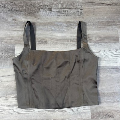 NWT Zara Gray Satin Corset Top XXL Square Neck Bustier Office Fall Minimalist