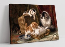 KITTENS PLAYING, HENRIETTE RONNER-KNIP - CANVAS WALL ARTWORK PICTURE PRINT