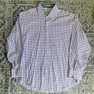 Bristol Bull Mens Long Sleeve Button Up Dress Shirt XL 17-17.5x 34/35 Blue Plaid