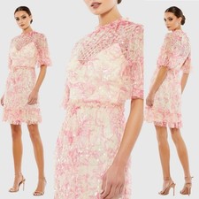 Mac Duggal Flounce Sleeve Floral Embellished Dress Multi Blush Pink A9148