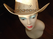 White Rhinestone Golden Beads Ladies Stretch Hat Band Headband