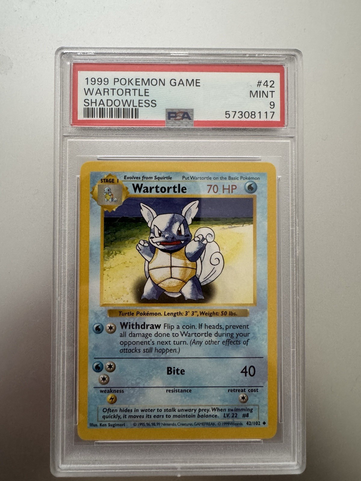 1999 Pokemon Shadowless Wartortle #42 PSA 9