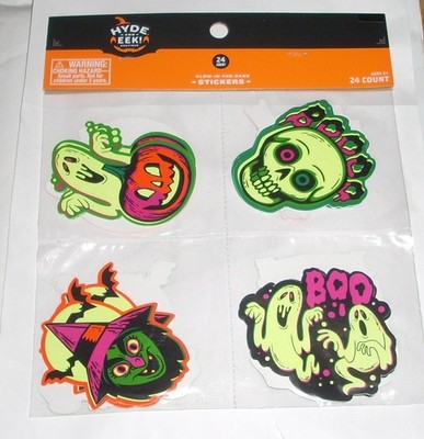 Hyde and Eek Halloween 24 Pack GLOW IN THE DARK Stickers Party Favors Retro Fun
