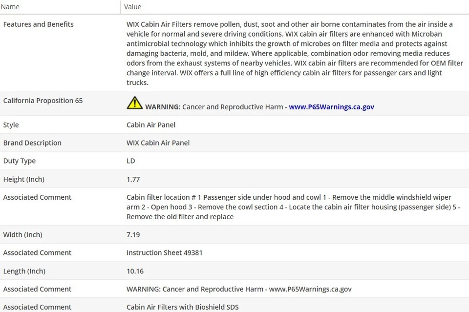 Filtro de aire de cabina WIX para JAGUAR TIPO F 2014-2021 V6-3,0 L Foto 3 de 4